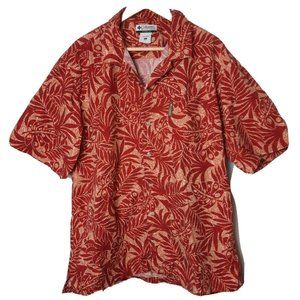 Columbia Red Tropical Tree Leaf Print Button Down Shirt Short Sleeve Mens XL